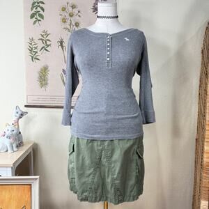 Y2k Abercrombie & Fitch Gray Ribbed Henley Top Bella Swan Gloomy Coquette L